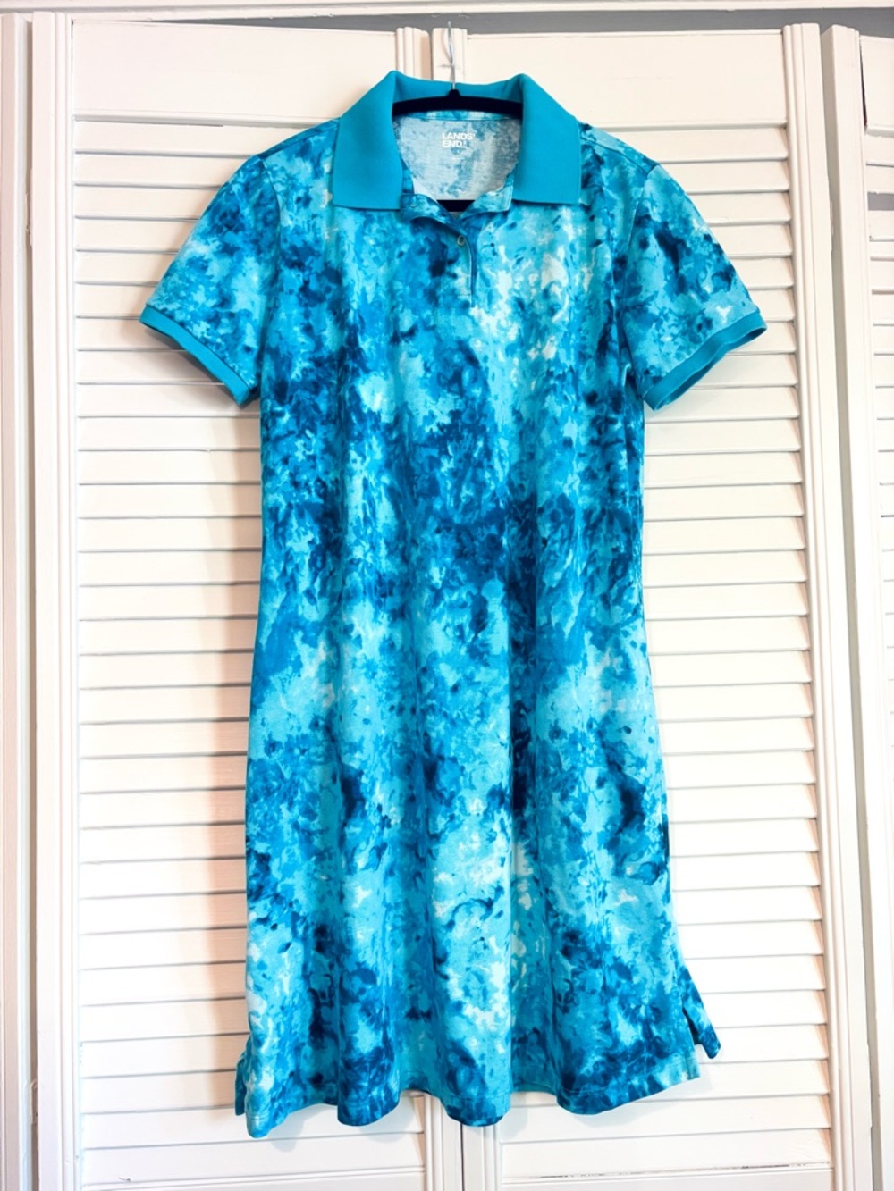 Lands’ End Blue Tie Dye Polo Shirt Dress Tennis Prep Preppy Small